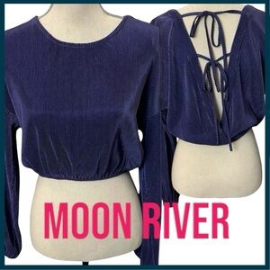 NWOT Moon River Purple Ribbed Long Sleeve Tie Back Crop Top (M)